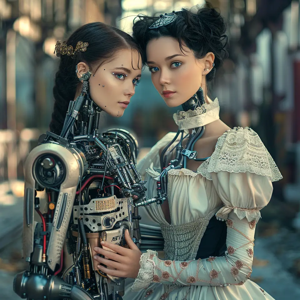 cyberpunk robot woman with body made…